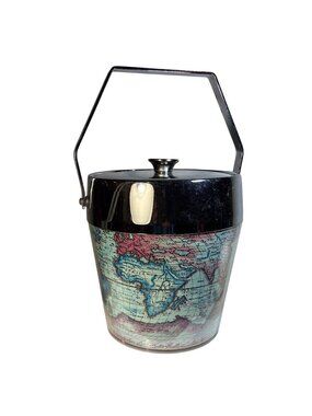 Vintage Old World Map Themed Ice Bucket With Lid & Handle Stainless Steel Barwar